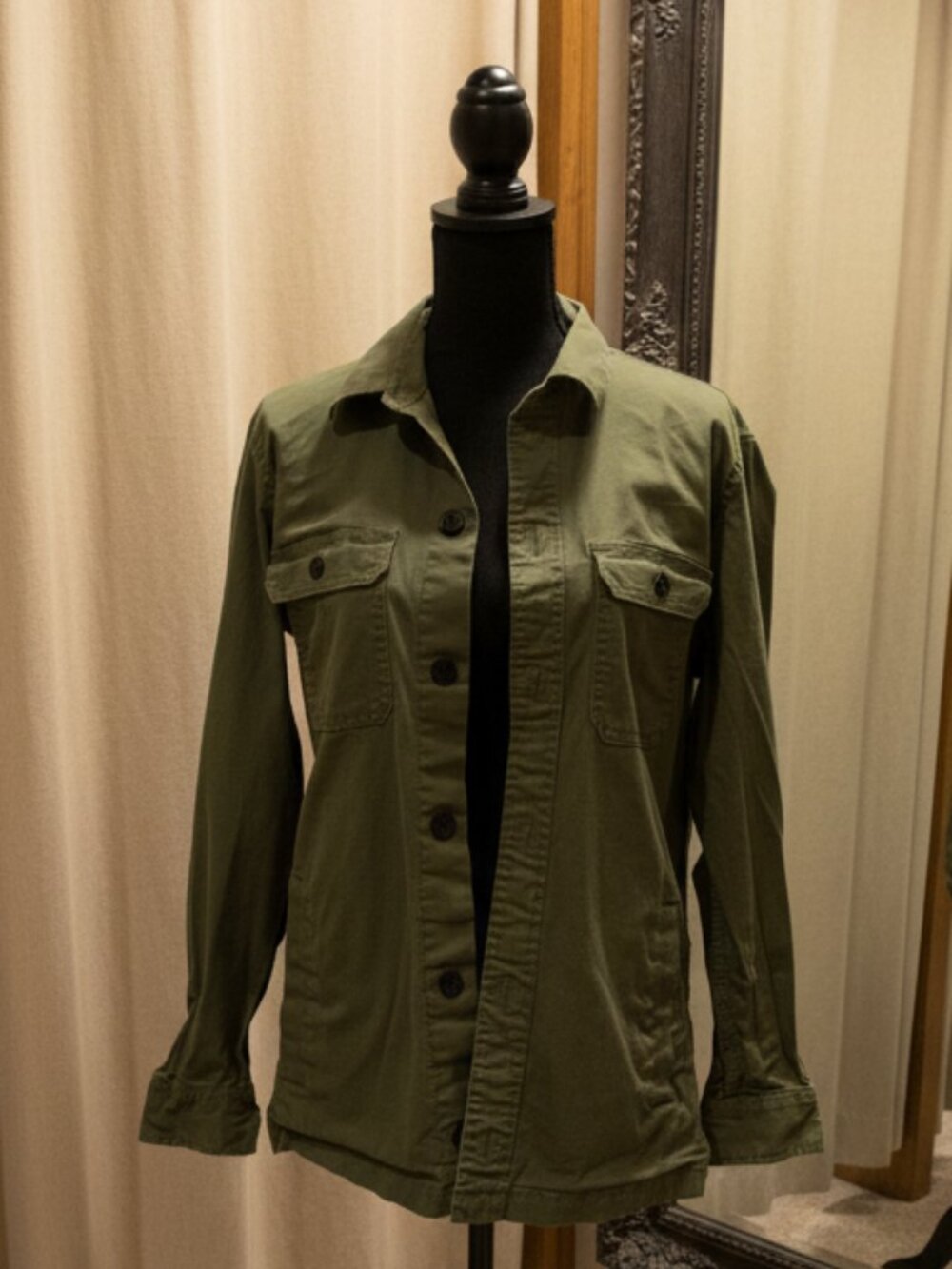 Hollister Men's Olive Green Cotton Twill Military Utility Shirt Jacket - Size Sm